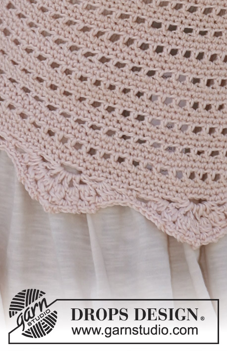 Peach Perfection / DROPS 119-22 - Heklet DROPS vest i ”Muskat”. Str S - XXXL.