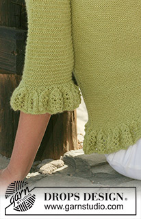 Toledo / DROPS 119-24 - Pull DROPS au pont mousse en Alpaca, bordures volantées et manches 3/4. Du S au XXXL.