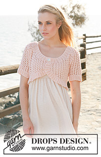 Marcia / DROPS 119-27 - Boléro ajouré DROPS, manches courtes raglan tricoté en Muskat. Du XS/S au XXXL.