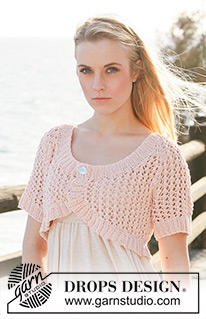 Marcia / DROPS 119-27 - Boléro ajouré DROPS, manches courtes raglan tricoté en Muskat. Du XS/S au XXXL.