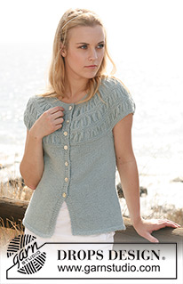 Odette Cardigan / DROPS 119-8 - DROPS Kofta i 2 trådar ”Alpaca” med korta ärmar och rynkmönster på oket. Stl S - XXXL