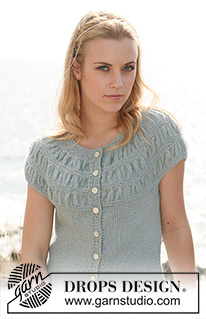 Odette Cardigan / DROPS 119-8 - DROPS Kofta i 2 trådar ”Alpaca” med korta ärmar och rynkmönster på oket. Stl S - XXXL