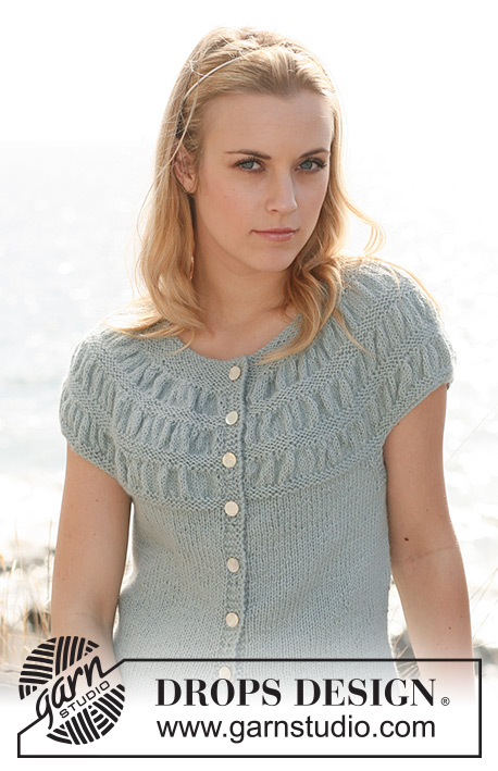Odette Cardigan / DROPS 119-8 - DROPS Kofta i 2 trådar ”Alpaca” med korta ärmar och rynkmönster på oket. Stl S - XXXL