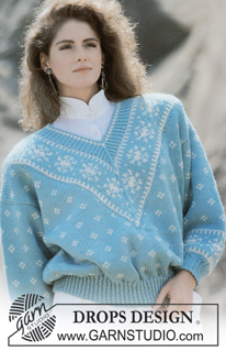 DROPS 12-1 - DROPS jumper with large V-neck and ice crystal pattern in “Alaska”. Size S-L.