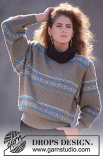 DROPS 12-20 - DROPS jumper with pattern borders and moss st in “Alpaca”. Size S-L.  