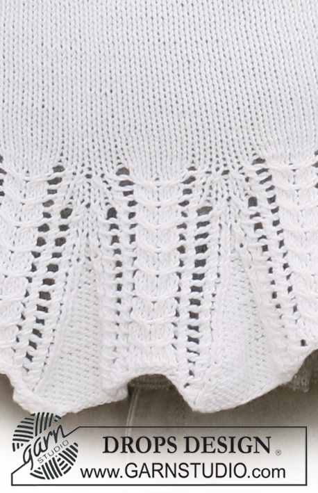 Summer Bird / DROPS 120-23 - DROPS topp i ”Safran” med hullstrikket volang og korte hullstrikkede ermer. 
Str: S til XXXL