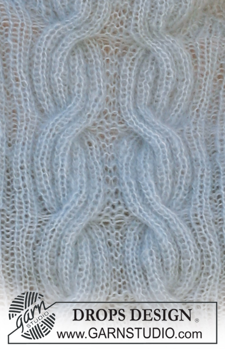 Holding Hands / DROPS 120-24 - DROPS jumper in 2 threads ”Kid-Silk” with rib and cables. Size S-XXXL.