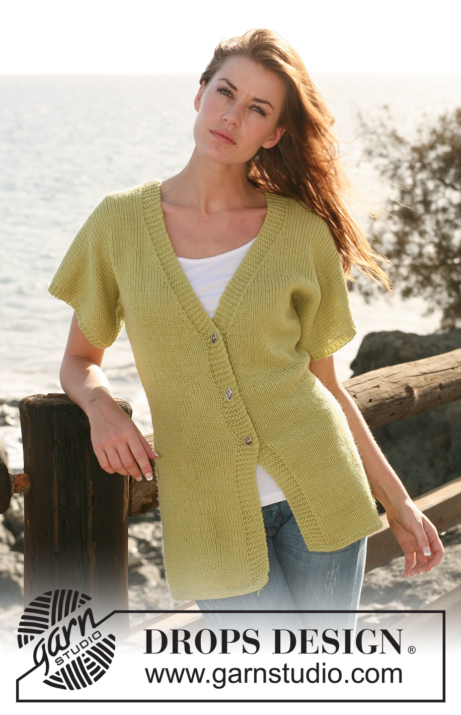 Evasion / DROPS 120-28 - Knitted DROPS jacket with short sleeves in 2 threads ”Alpaca”. Size S-XXXL.