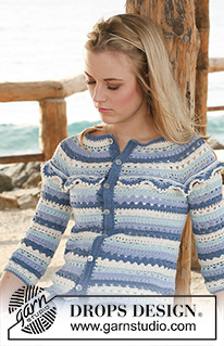 Cretan Summer / DROPS 120-33 - Gehaakt DROPS vest met strepen en kantpatroon van ”Safran”. Maat XS - XXL.