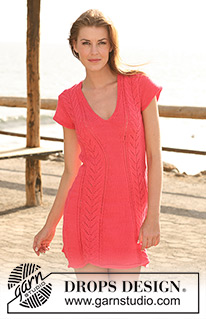 Peach Day / DROPS 120-41 - DROPS dress in ”Muskat” with lace pattern and short sleeves. Size S to XXXL.