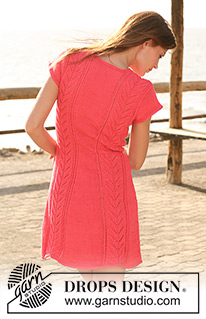 Peach Day / DROPS 120-41 - DROPS dress in ”Muskat” with lace pattern and short sleeves. Size S to XXXL.