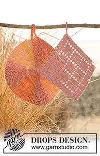 Hint of Melon Potholders / DROPS 120-54 - DROPS Topflappen mit verkürzten Reihen in ”Muskat Soft” und gehäkelter Topflappen in ”Safran”.
DROPS design: Modell Nr. R-550+E-141