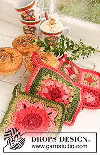 Kitchen Triad / DROPS 120-59 - DROPS virkade grytlappar med rutor i ”Paris”.