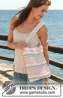 Candy Sunset Bag / DROPS 120-6 - Gehäkelte Umhängetasche / Beutel in DROPS Paris, mit Streifen und Noppenmuster.