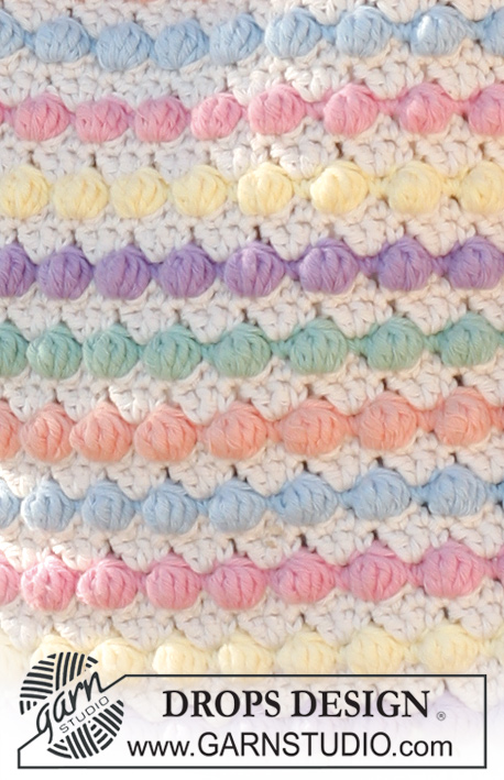 Candy Sunset Bag / DROPS 120-6 - Gehäkelte Umhängetasche / Beutel in DROPS Paris, mit Streifen und Noppenmuster.