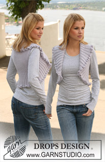 Mermaid Twirls / DROPS 121-9 - DROPS gilet met brede boordsteek rand en ruches van 2 draden ”Alpaca”. Maat S - XXXL. 
