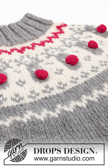 Rudolph / DROPS 122-1 - Pyöreäkaarrokkeinen DROPS pusero / joulupusero porokuvioilla ”Snow”-langasta. Koot XS-XXXL.