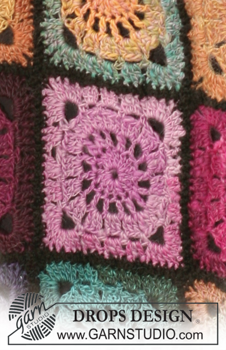 Bohemian Oasis / DROPS 124-1 - Heklet DROPS teppe i ”Delight” og ”Fabel”.