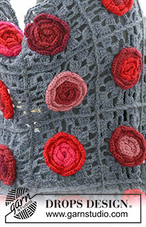 Field of Roses / DROPS 124-5 - Crochet DROPS blanket with flowers in ”Snow”. 