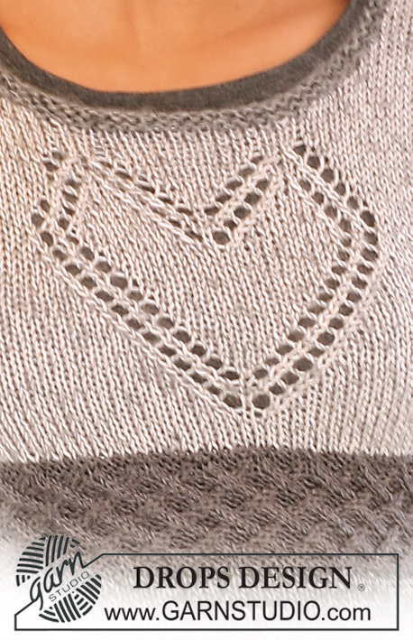 I Love Lucy / DROPS 125-1 - Strikket DROPS kjole i ”Delight”, ”Kid-Silk” og ”Cotton Viscose” med hjerte på brystet. Str XS til XXXL