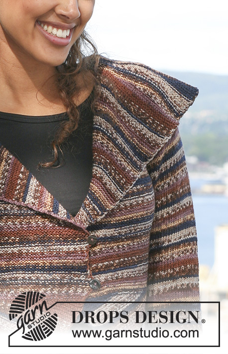 Magic Ride / DROPS 125-36 - Saco DROPS en punto musgo en “Fabel”, con cuello chal, piezas delanteras curvadas y vueltas cortas. Talla: S a XXXL.