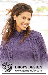 Twilight Leaves / DROPS 126-30 - Strikket DROPS poncho / vest i ”Alaska” med vrbord og hullmønster. Str S til XXXL