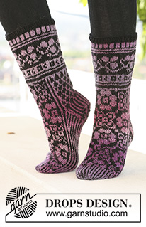 Ring of Roses Socks / DROPS 126-4 - DROPSi mustrilised sokid lõngadest ”Delight” ja ”Fabel”. 
