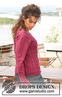 Cherry with a Twist / DROPS 126-6 - Saco asimétrico DROPS en “Karisma”, con torsadas en uno de los frentes. Talla: S – XXXL.