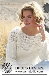 Autumn Afternoon / DROPS 127-2 - DROPS Pulli mit Lochmuster und Rundpasse in ”Alpaca” und ”Kid-Silk” . Grösse S - XXXL.