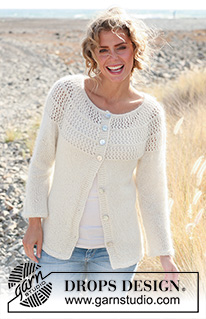 Autumn Afternoon Cardigan / DROPS 127-3 - DROPS Jacke mit Lochmuster und Rundpasse in ”Alpaca” und ”Kid-Silk” . Grösse S - XXXL.