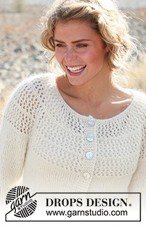Autumn Afternoon Cardigan / DROPS 127-3 - DROPS Jacke mit Lochmuster und Rundpasse in ”Alpaca” und ”Kid-Silk” . Grösse S - XXXL.