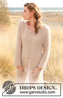 Soft Focus / DROPS 127-4 - Saco largo DROPS de punto, en punto inglés, en 2 hilos “Kid-Silk”. Talla: XS – XXXL.
