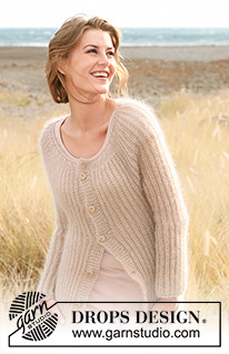 Soft Focus / DROPS 127-4 - Saco largo DROPS de punto, en punto inglés, en 2 hilos “Kid-Silk”. Talla: XS – XXXL.