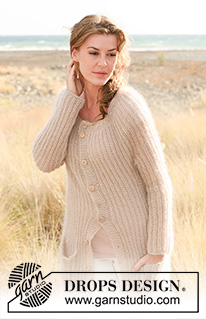 Soft Focus / DROPS 127-4 - Saco largo DROPS de punto, en punto inglés, en 2 hilos “Kid-Silk”. Talla: XS – XXXL.