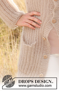 Soft Focus / DROPS 127-4 - Saco largo DROPS de punto, en punto inglés, en 2 hilos “Kid-Silk”. Talla: XS – XXXL.