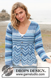Blue Billows / DROPS 128-12 - Saco DROPS, de punto, con patrón zigzag en “Muskat Soft”. Talla: XS – XXL.