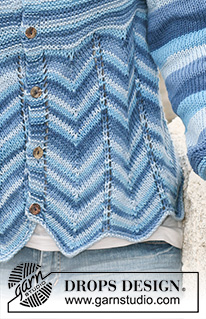 Blue Billows / DROPS 128-12 - Saco DROPS, de punto, con patrón zigzag en “Muskat Soft”. Talla: XS – XXL.