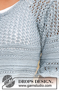 So Serene / DROPS 128-2 - Stickad DROPS kofta i ”Muskat” med strukturmönster, volangkant och ¾-ärm. Strl S - XXXL.