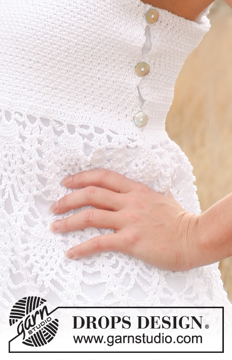 Talk Pineapple / DROPS 128-25 - Crochet DROPS top in ”Safran”. Size: XS - XL.