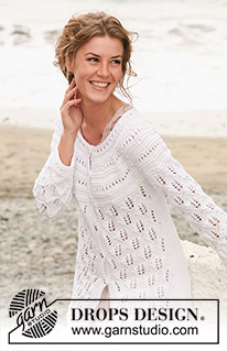 From the Coast / DROPS 128-28 - Knitted DROPS jacket with lace pattern and round yoke in Paris. Size: S - XXXL.