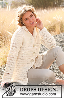 Sommerkveld / DROPS 129-22 - Gestrickte DROPS Jacke mit Krausrippen und Lochmuster in ”Ice”. Grösse S - XXXL.
