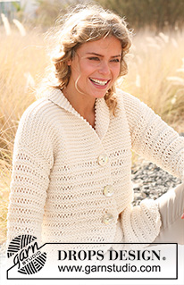 Sommerkveld / DROPS 129-22 - Gestrickte DROPS Jacke mit Krausrippen und Lochmuster in ”Ice”. Grösse S - XXXL.