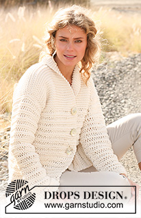 Sommerkveld / DROPS 129-22 - Gestrickte DROPS Jacke mit Krausrippen und Lochmuster in ”Ice”. Grösse S - XXXL.