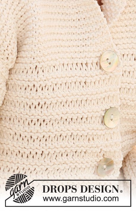Sommerkveld / DROPS 129-22 - Gestrickte DROPS Jacke mit Krausrippen und Lochmuster in ”Ice”. Grösse S - XXXL.