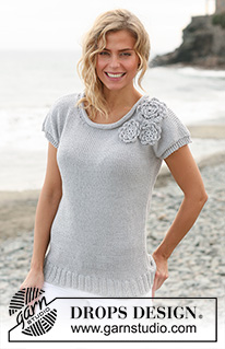 Silver Lining / DROPS 129-24 - Knitted DROPS roll neck sweater with crochet flowers in ”Paris”. Size: S - XXXL.