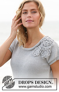 Silver Lining / DROPS 129-24 - Knitted DROPS roll neck sweater with crochet flowers in ”Paris”. Size: S - XXXL.