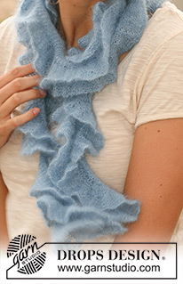 Orchid Garden / DROPS 129-28 - Knitted DROPS scarf with flounce in Kid-Silk.