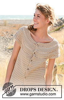 Hayfield Beauty / DROPS 130-10 - Gehäkelte DROPS Jacke mit Lochmuster und Passe in ”Cotton Viscose”. Von oben nach unten gehäkelt. 
Grösse S - XXXL.
