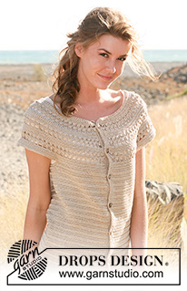 Hayfield Beauty / DROPS 130-10 - Gehäkelte DROPS Jacke mit Lochmuster und Passe in ”Cotton Viscose”. Von oben nach unten gehäkelt. 
Grösse S - XXXL.
