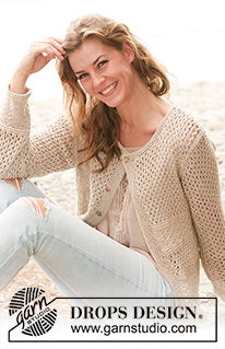 Meringue / DROPS 130-11 - Gestrickte DROPS Jacke mit Struktur- und Lochmuster in „Muskat”. Grösse S - XXXL. 